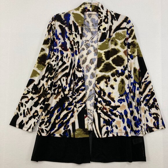 Jess & Jane Large Multi Abstract Open Front Stretch Knit Artsy Duster Jacket - Picture 1 of 10
